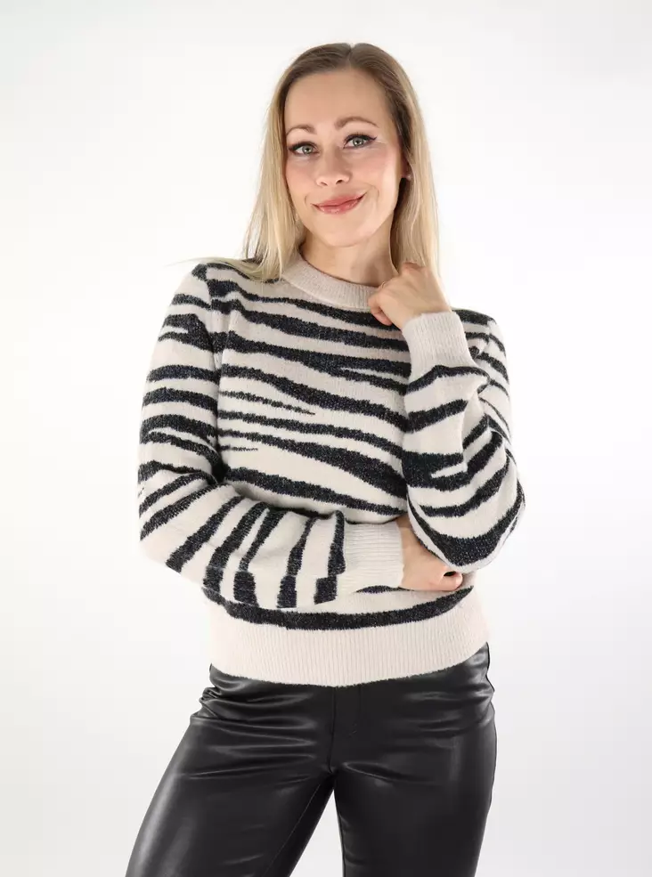 JDY Damenpullover Animal Zement/schwarz Zebra - Damenpullover - 137453 - 1