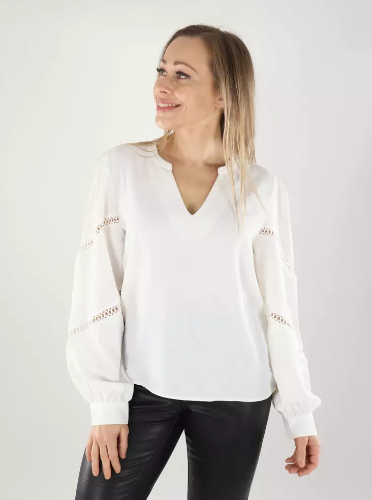 JDY Damen Shirt JDYLION V-Ausschnitt Cloud Dancer - Damen Langarmshirts - 139923 - 1