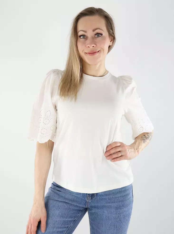 JDY Damen T-Shirt mit Spitzenärmeln Life New Cloud Dancer - Damen T-Shirts - 140443 - 1