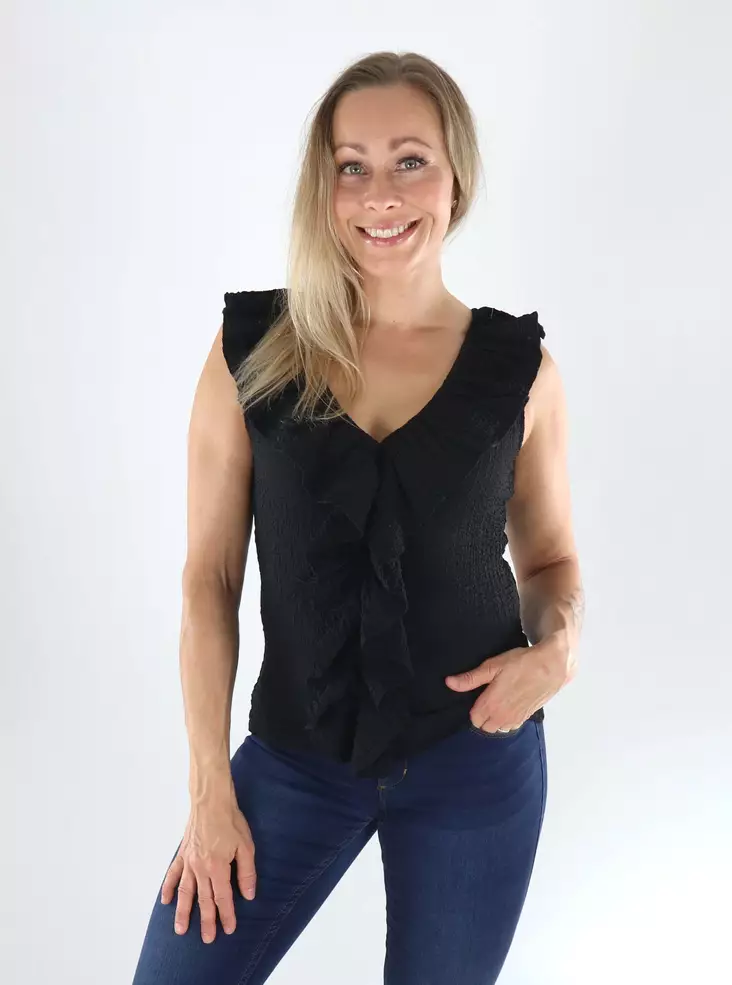 JDY Top JDYTURBO S/L FRILL TOP schwarz - Damentops - 141343 - 1