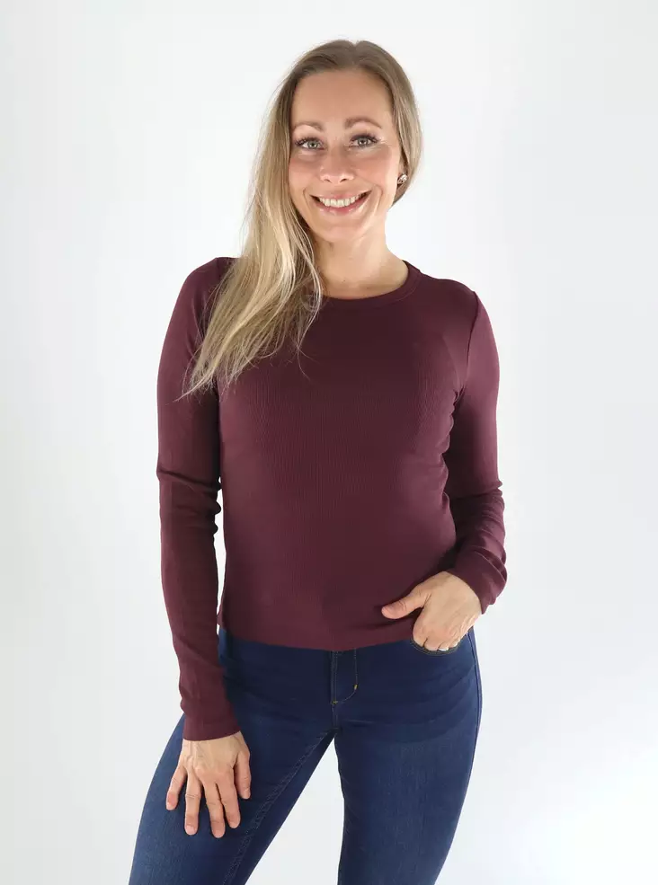 JJXX Shirt STR LS RIB TEE Weintasting - Damen Langarmshirts - 141393 - 1