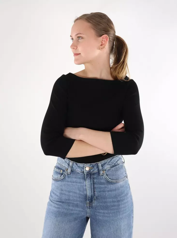 JJXX Damen Rib-Shirt 3/4 Bootsausschnitt Schwarz - Damen Langarmshirts - 137843 - 1