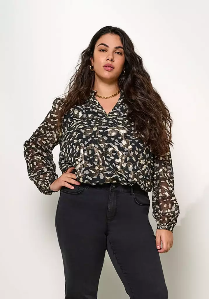 Only Carmakoma Damen Plus Size Shirt V-Ausschnitt schwarz/Lurex - Damen Langarmshirts - 137523 - 1