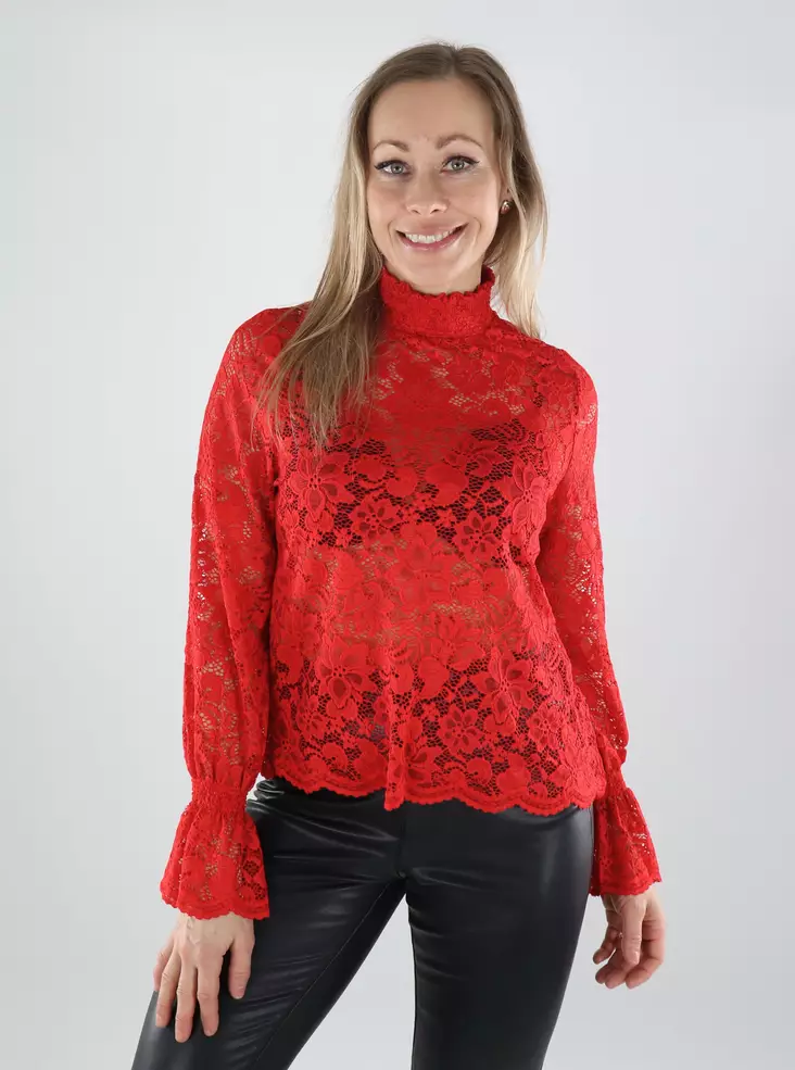 Pieces Damen Bluse Spitze Goji-Beere - Damen Langarmshirts - 139963 - 1