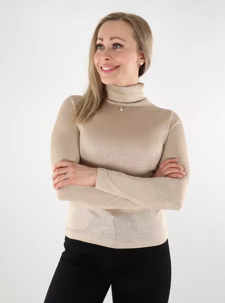 Vero Moda Hochkragen Glitzershirt silberner Mink/Gold - Damen Langarmshirts - 137583 - 1