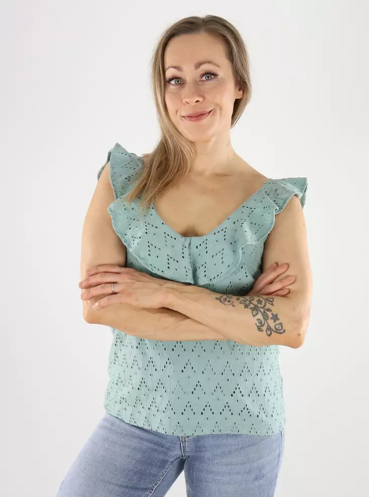 Vila Top mit V-Ausschnitt in Blau Surf - Damen Tops - 140883 - 1