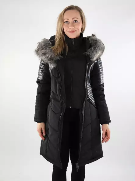 Only Damen Wintermantel New Linette mit Fellkapuze schwarz/graues Fell - Damen Winterjacken - 137114 - 2