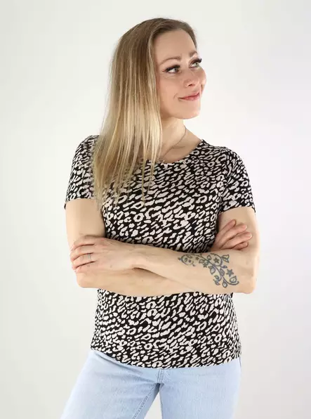 Only Damen T-Shirt mit Spitzen-Detail am Rücken schwarz/Eggnog Leo - Damen T-Shirts - 140674 - 1
