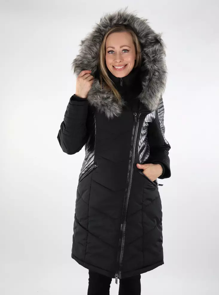 Only Damen Wintermantel New Linette mit Fellkapuze schwarz/graues Fell - Damen Winterjacken - 137114 - 1