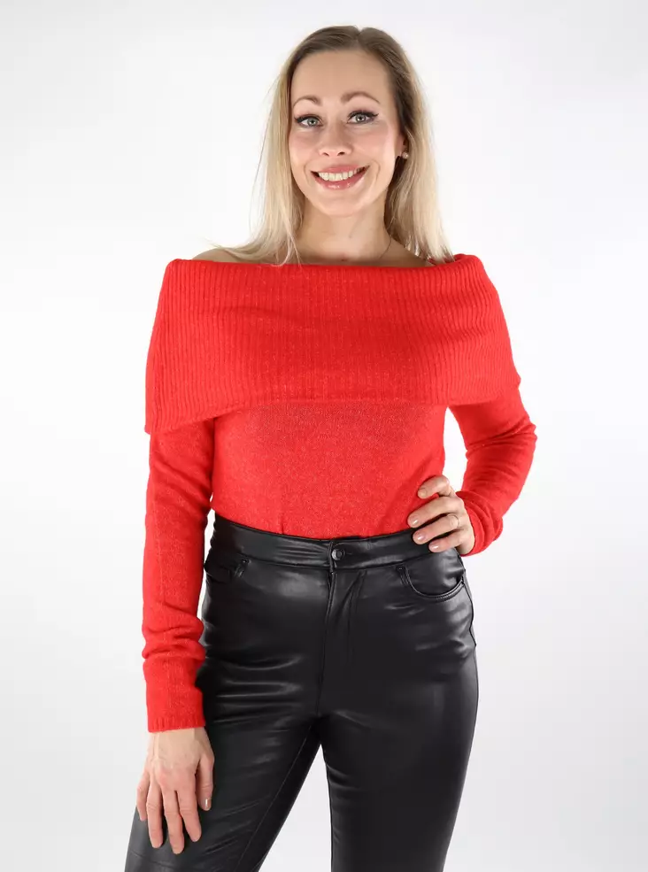 Pieces Damenpullover Off Shoulder in Hochrisiko Rot - Damenpullover - 137434 - 1