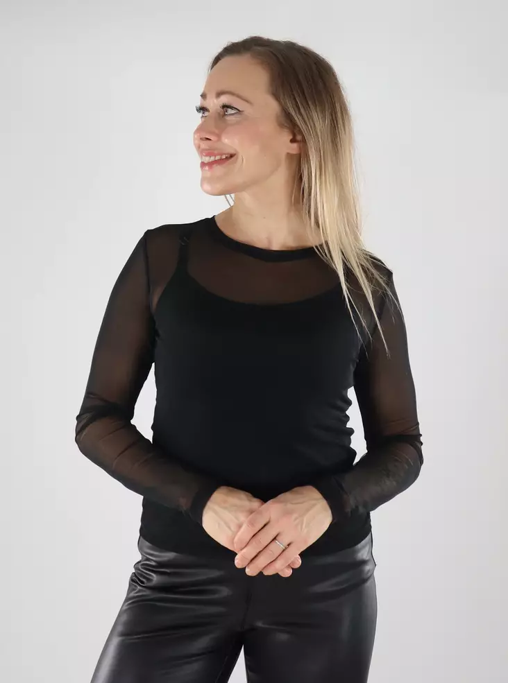 Vero Moda Shirt Lova Mesh Schwarz - Damen Langarmshirts - 139834 - 1