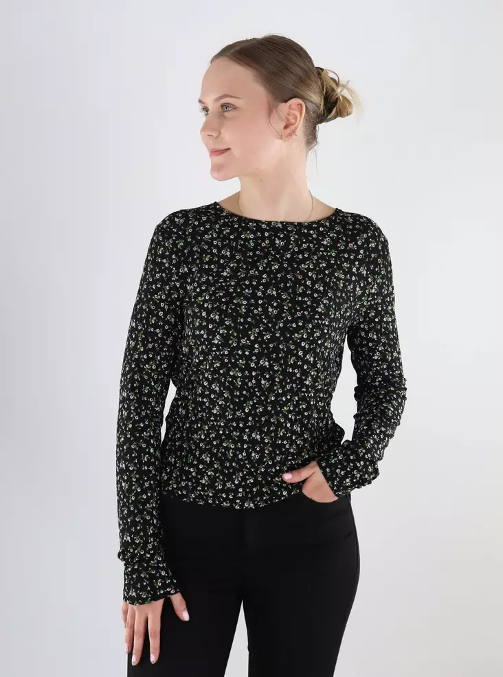 JDY Damen Stretchshirt Life schwarz/verspielt - Damen Langarmshirts - 140094 - 1