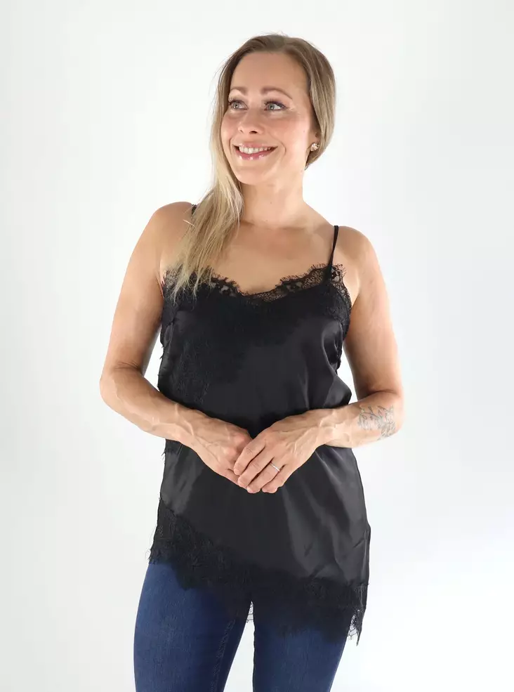 Only Top aus Satin mit schwarzer Spitze - Damen Tops - 141494 - 1