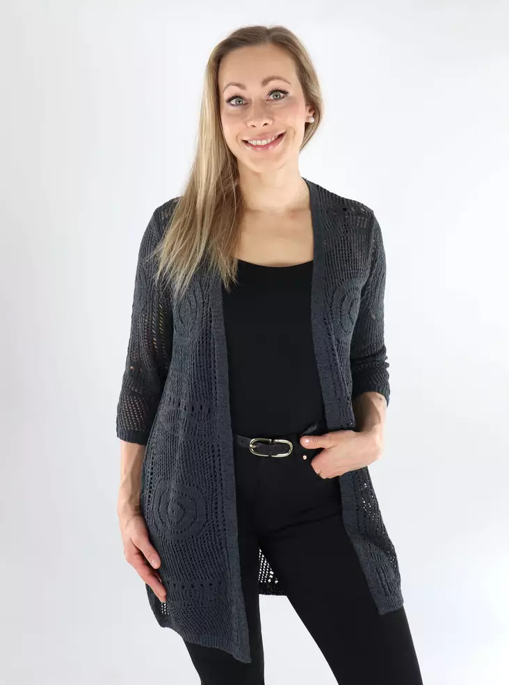 JDY Damen Kimono/Cardigan 3/4 Asphaltschwarz - Damenpullover - 138544 - 1