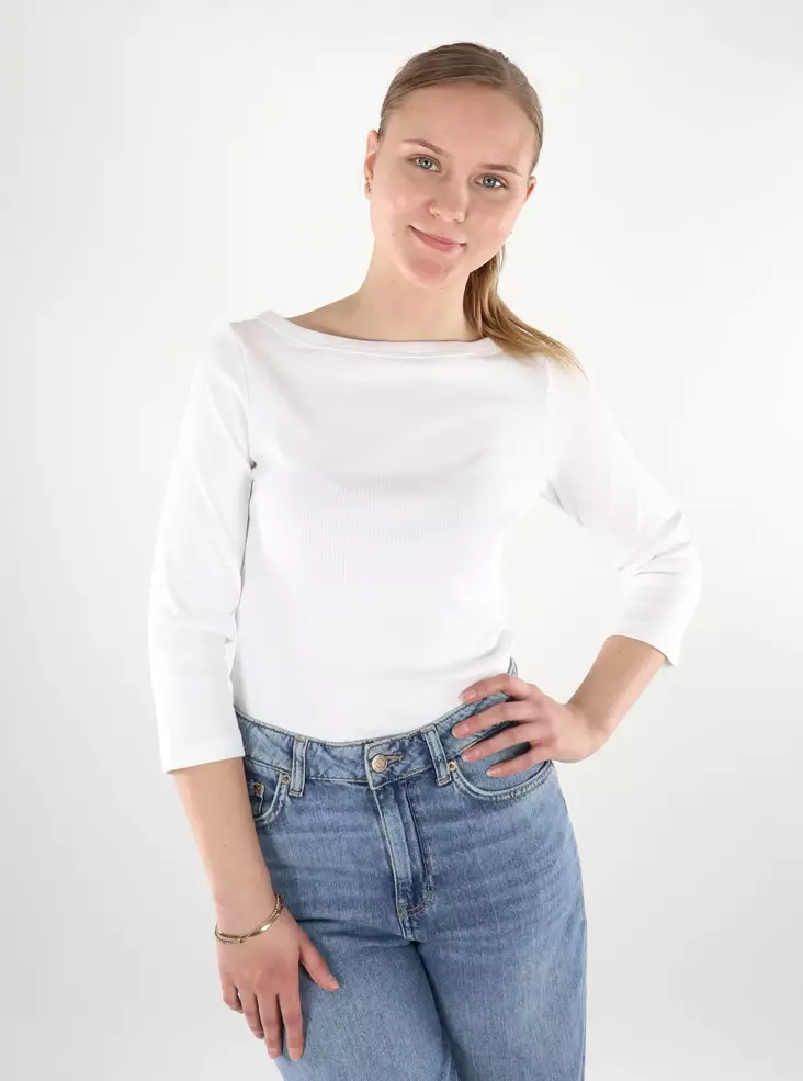 JJXX Damen Rippshirt mit 3/4 Bootsausschnitt in strahlendem Weiß - Damen Langarmshirts - 137844 - 1