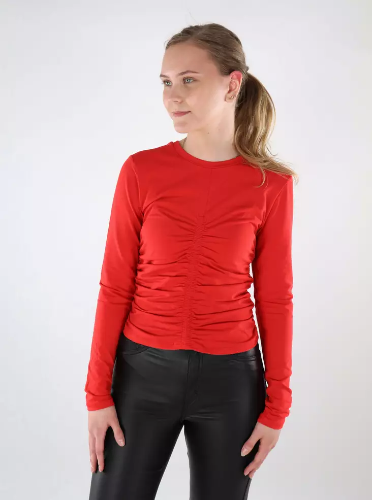 Only Damenbluse mit Raffung in High Risk Red - Damen Langarmshirts - 137654 - 1