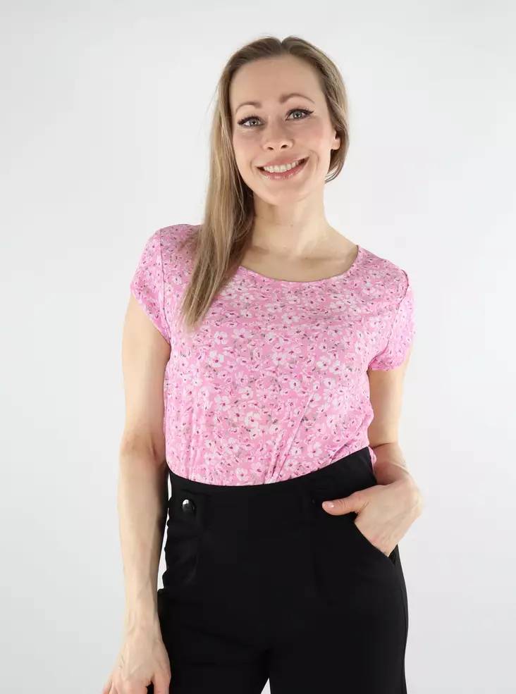 Only Damen Lang-T-Shirt ONLVIC Top fuchsia pink/ranch flow - Damen T-Shirts - 138124 - 1