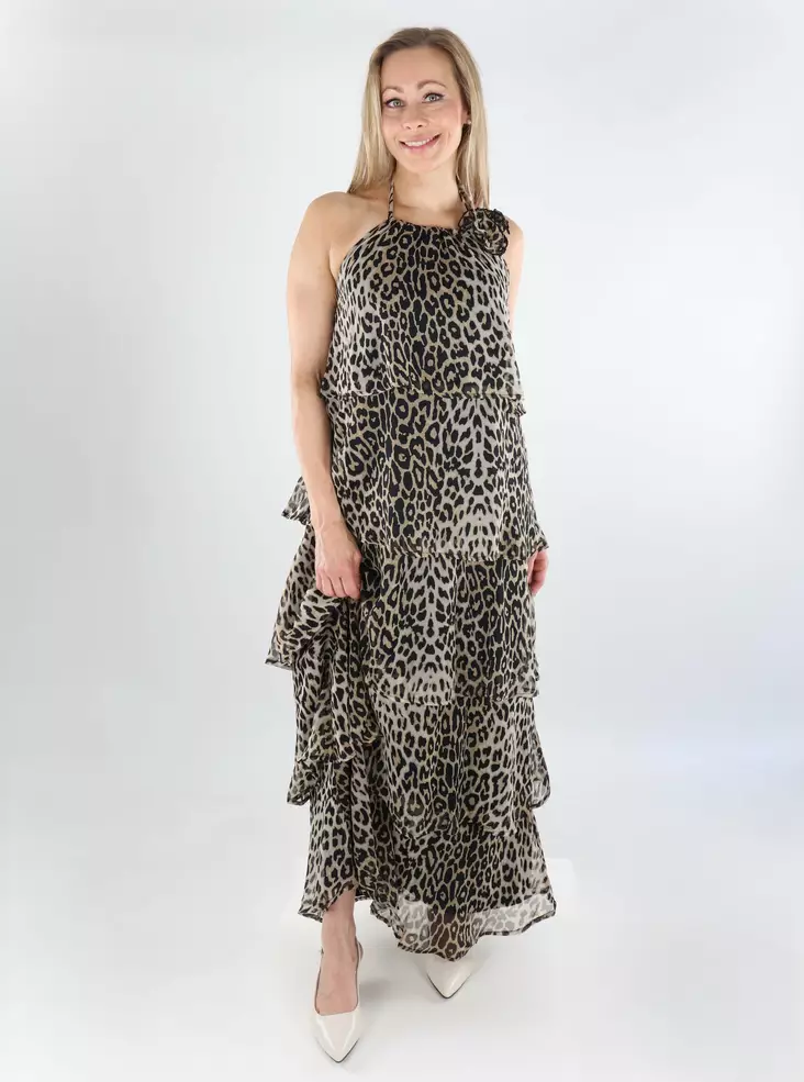 Pieces Leopardenmuster Kleid Long Layred Schwarz/Leo - Kleider und Tuniken - 138524 - 1