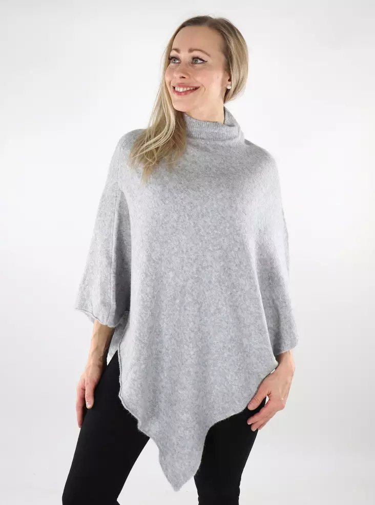 Pieces Damen-Poncho Fortuna Hochkragen mittelgrau - Damen Capes und Ponchos - 137324 - 1