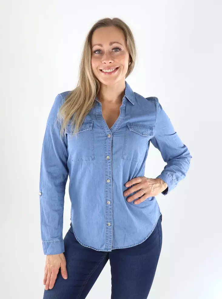 Vero Moda VMBUMPY LS LOOSE shirt in mittlerem Blau - Damenblusen und -hemden - 141504 - 1