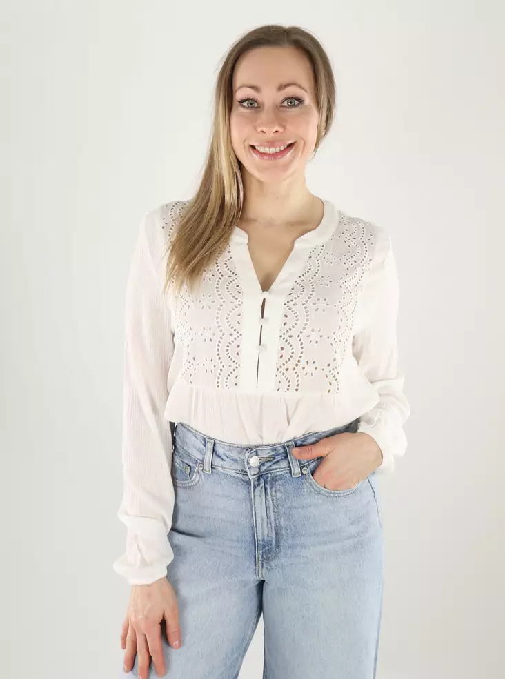 Vero Moda Damen Shirt EMB Top Schneeweiß - Damen Langarmshirts - 140164 - 1