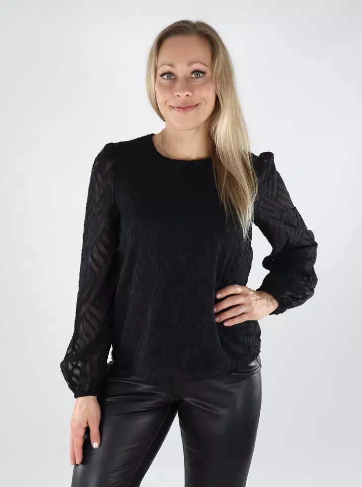 Vila Damen Shirt O-Ausschnitt Schwarz - Damen Langarmshirts - 138874 - 1
