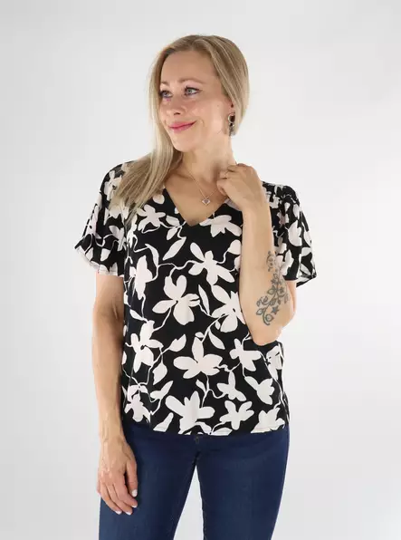 Vila Damen-T-Shirt V-Ausschnitt Schwarz Beauty/Po - Damen T-Shirts - 136455 - 1