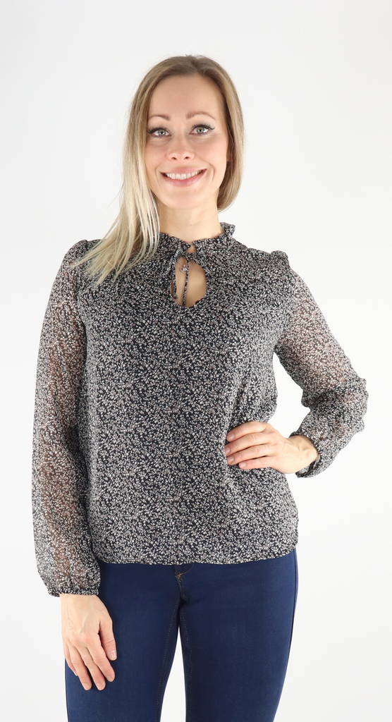 Only Bluse, schwarz/cera ditsy - Damen Langarmshirts - 131985 - 1