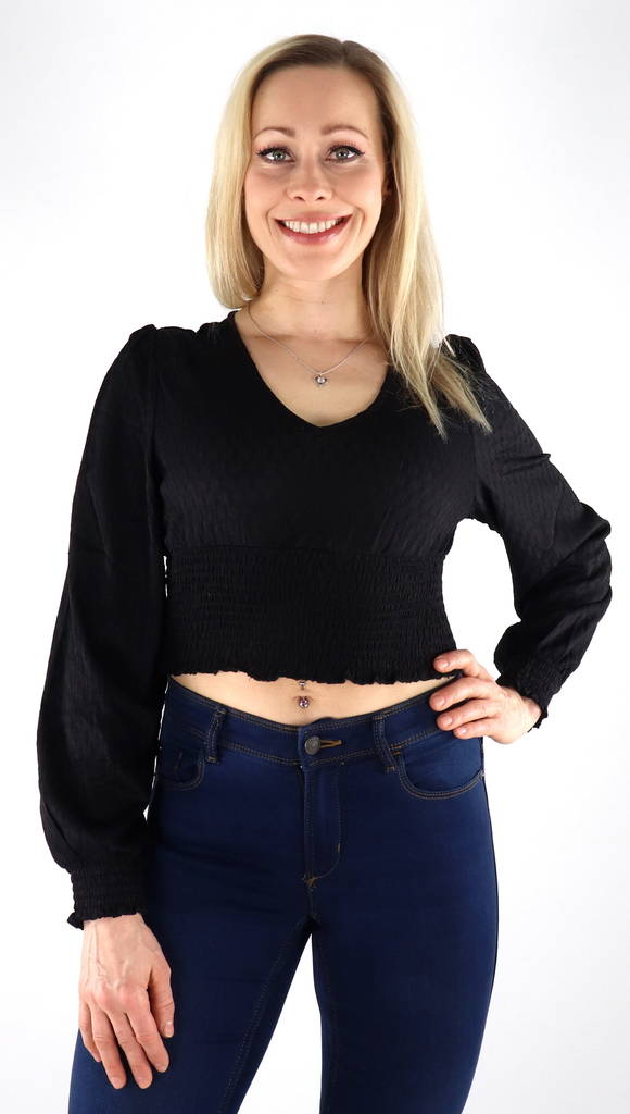 Vero Moda Damen Bluse mit V-Ausschnitt in Schwarz - Damen Langarmshirts - 133475 - 1