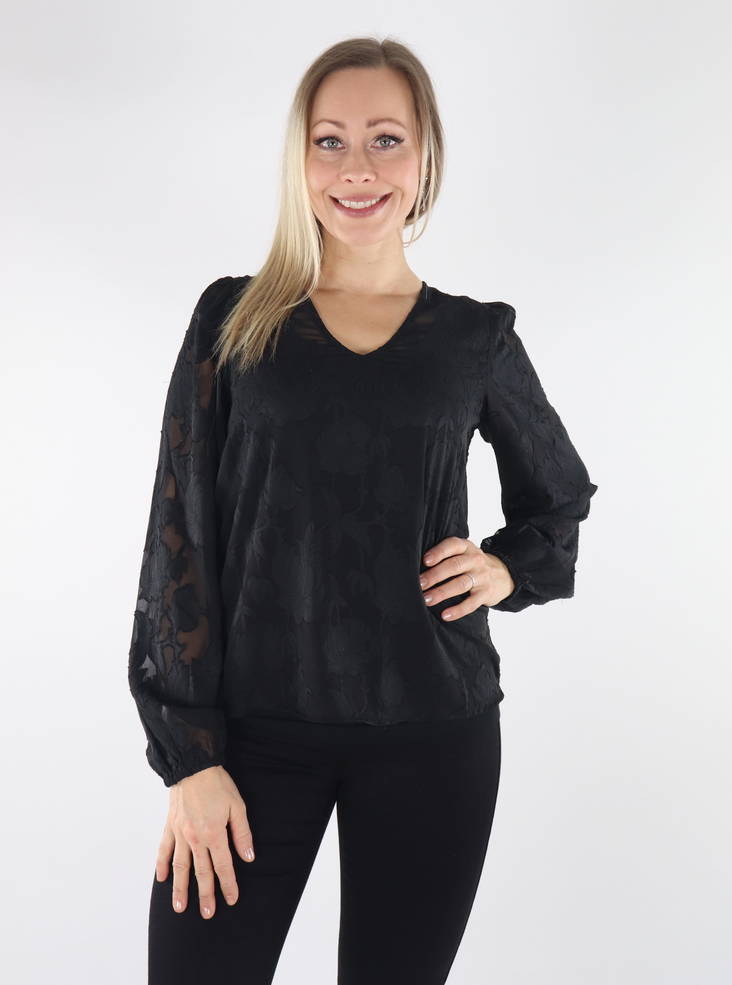Vila Shirt mit V-Ausschnitt in Schwarz - Damen Langarmshirts - 134705 - 1