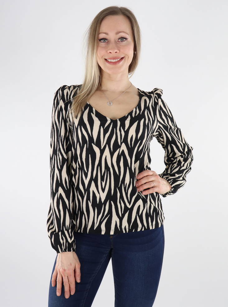 Vila Bluse V-Ausschnitt Schwarz/Lila - Damen Langarmshirts - 135695 - 1