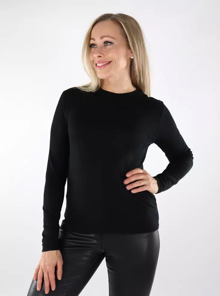 JDY Damen Jersey-Shirt Como Bamboo Schwarz - Damen Langarmshirts - 136855 - 1