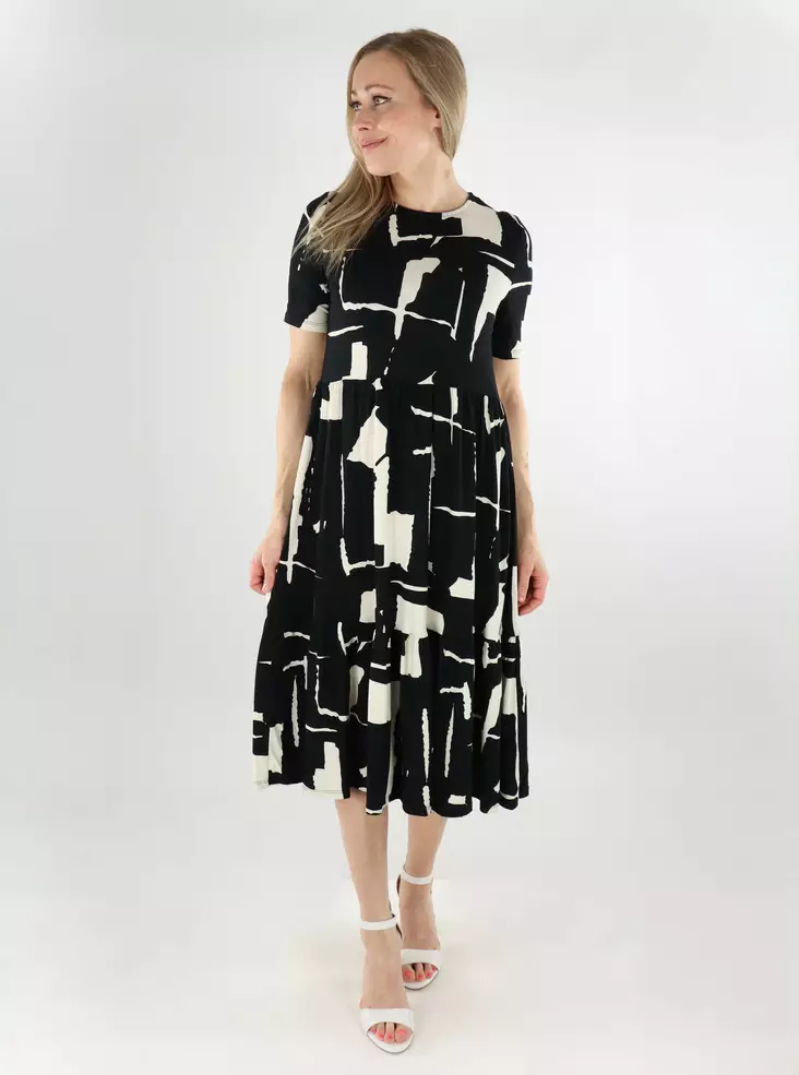Vero Moda gemustertes Kleid O-Ausschnitt Midi schwarz/weiß - Kleider und Tuniken - 138595 - 1