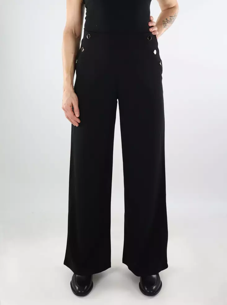 JDY Damen weite Beinhose mit Knopf schwarz - Damenhosen - 137395 - 1