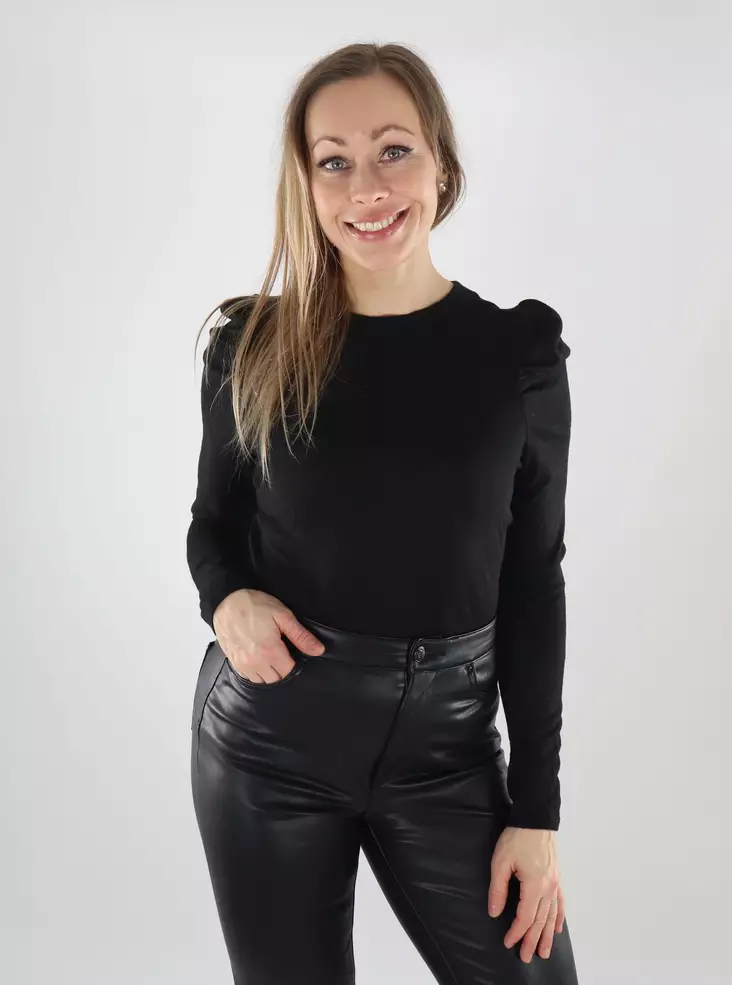 JDY Damenbluse mit Puffärmeln schwarz - Damen Langarmshirts - 140005 - 1