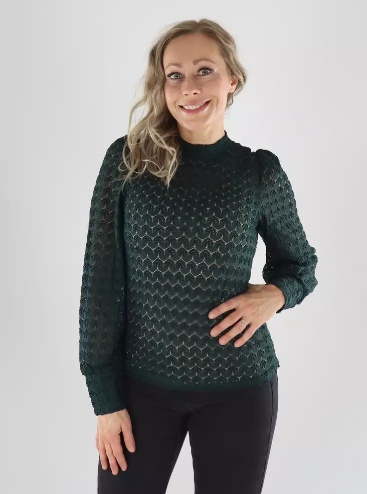 JDY Damen Spitzenbluse JDYAVERY L/S LACE TOP Scarab - Damen Langarmshirts - 141545 - 1