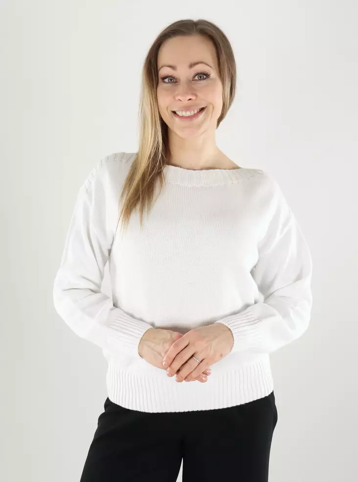 JDY Damen Baumwollpullover mit Bootsausschnitt in strahlendem Weiß - Damenpullover - 140175 - 1