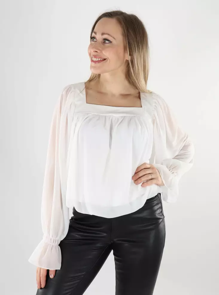 Vero Moda Damenbluse mit Quadrat-Ausschnitt in Schneeweiß - Damen Langarmshirts - 140075 - 1