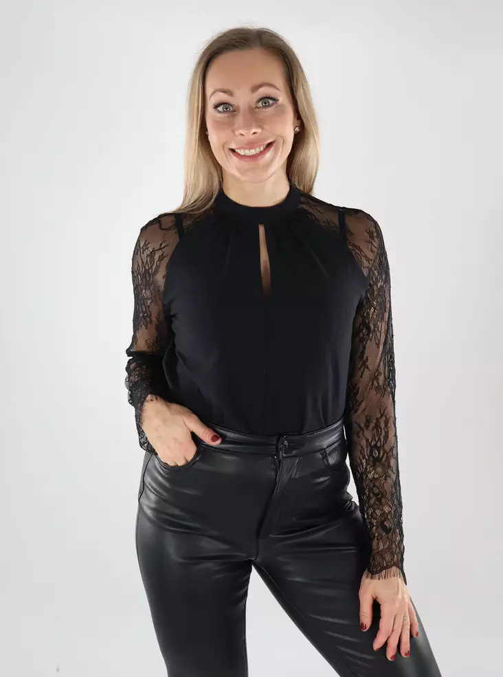 Vero Moda Damen Spitzenshirt Spitze Schwarz - Damen Langarmshirts - 139325 - 1