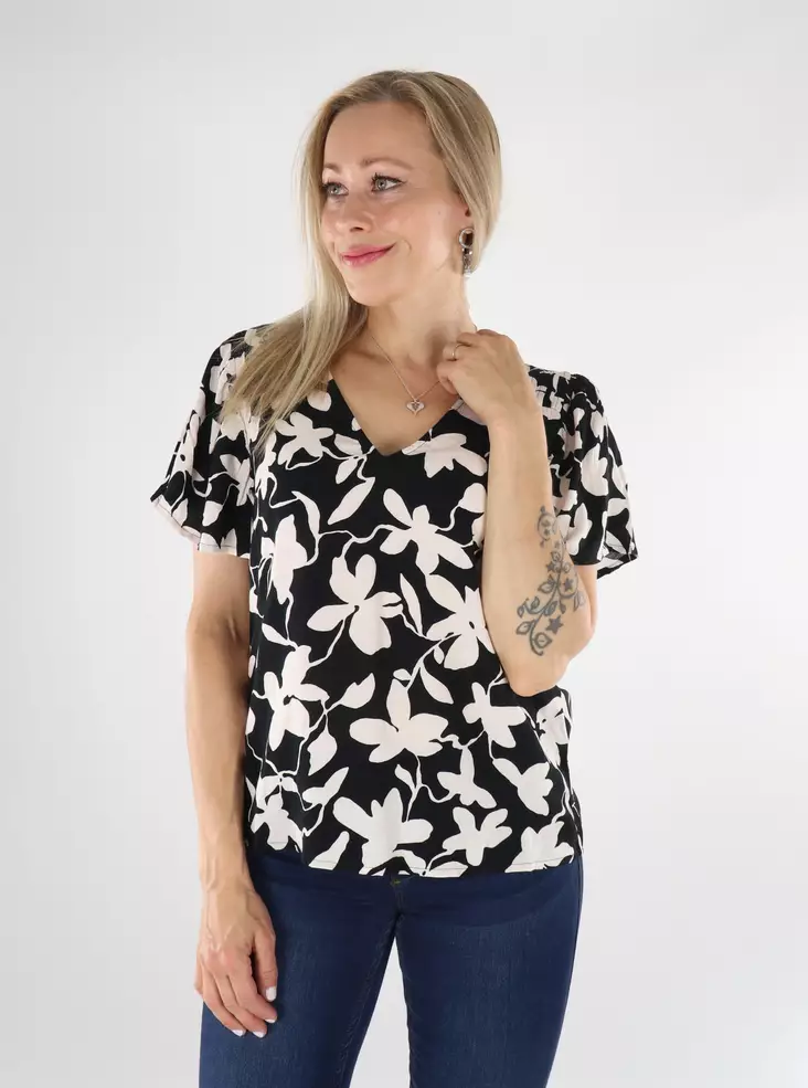 Vila Damen-T-Shirt V-Ausschnitt Schwarz Beauty/Po - Damen T-Shirts - 136455 - 1