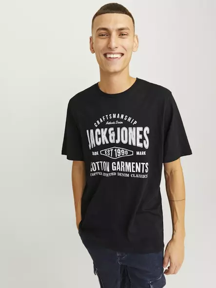 Jack&Jones Herren T-Shirt Jeans O-Ausschnitt Schwarz - Herren T-Shirts - 136656 - 1