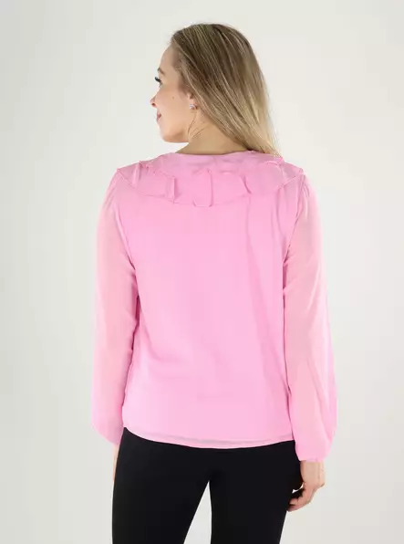 Vila Damenbluse mit V-Ausschnitt und Rüschendetails Bonbon - Damen Langarmshirts - 140286 - 2