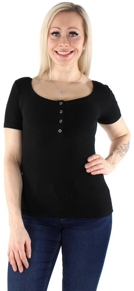 Pieces Damen Ripp T-Shirt Kitte, schwarz, weiß - Damen T-Shirts - 125516 - 1