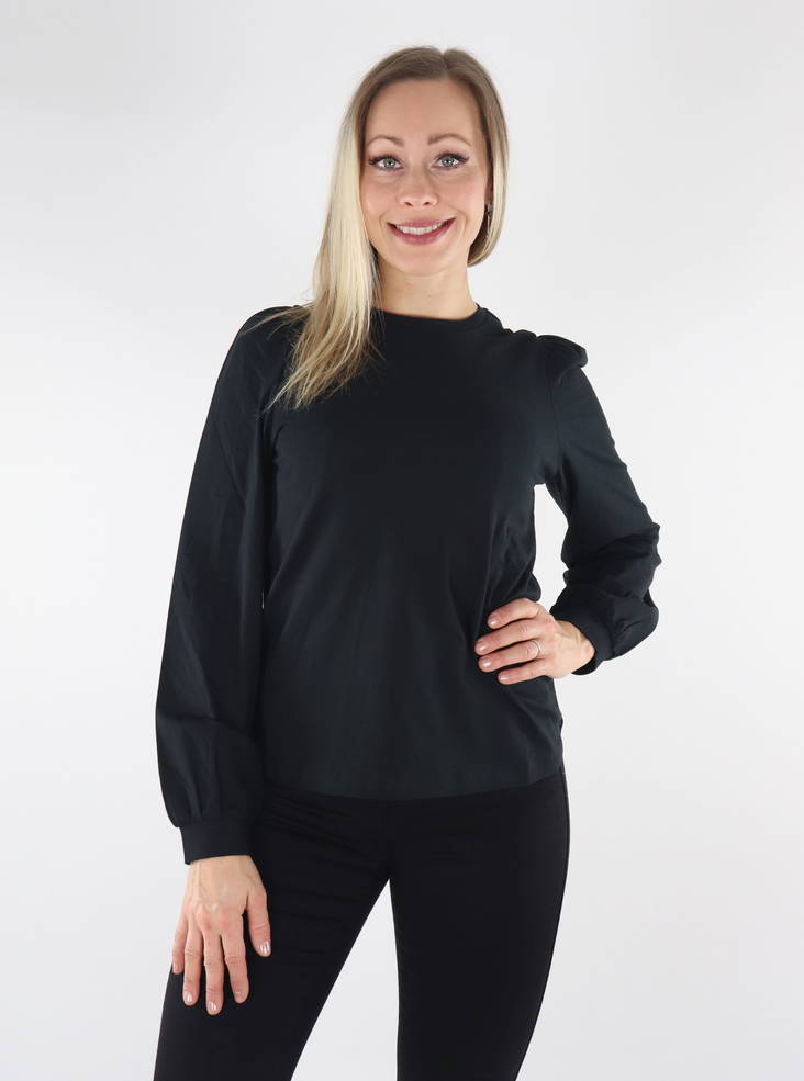 Vero Moda Damen Baumwollshirt O-Ausschnitt Schwarz - Damen Langarmshirts - 134626 - 1