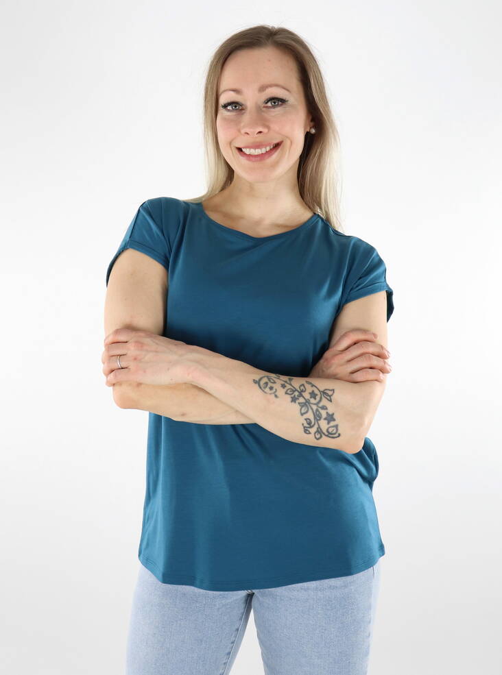 Vero Moda Damen T-Shirt Unifarben Marokko Blau - Damen T-Shirts - 136056 - 1