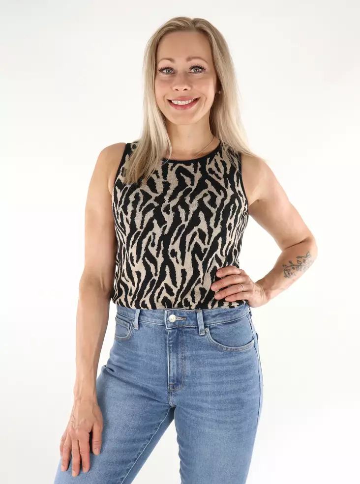 JDY Damen Top Marble O-Ausschnitt schwarz/tapioka - Damen Tops - 136406 - 1