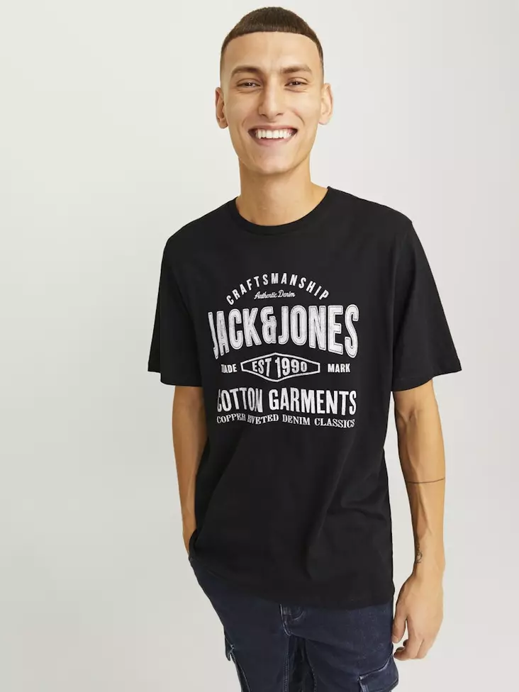 Jack&Jones Herren T-Shirt Jeans O-Ausschnitt Schwarz - Herren T-Shirts - 136656 - 1