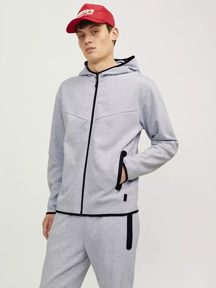 Jack&Jones Herren Zip-Hoodie JCOFUSION Sweat Zip hellgrau meliert - Herrenjacken - 138886 - 1