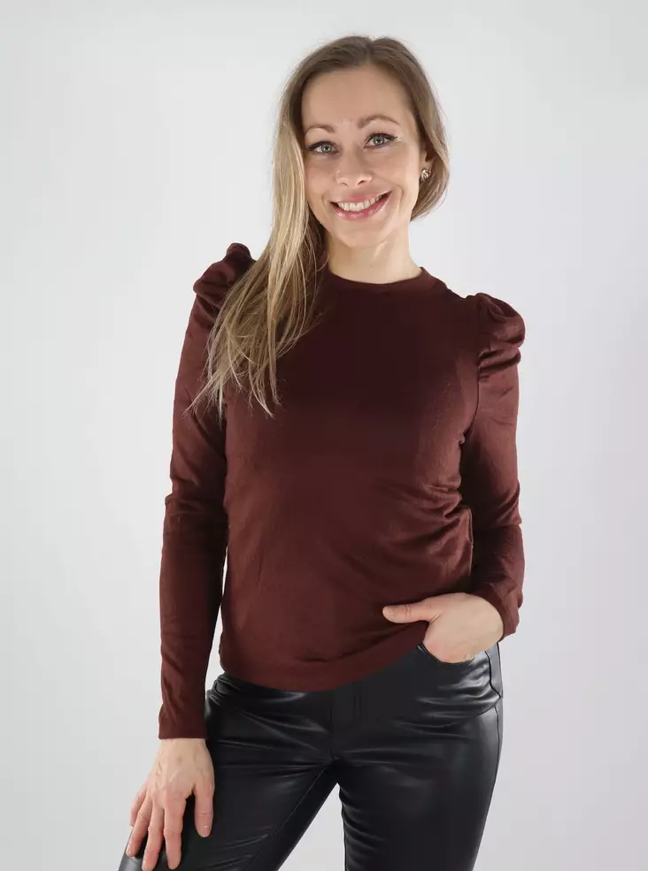 JDY Damenbluse mit Puffärmeln in Rum-Rosine - Damen Langarmshirts - 140006 - 1