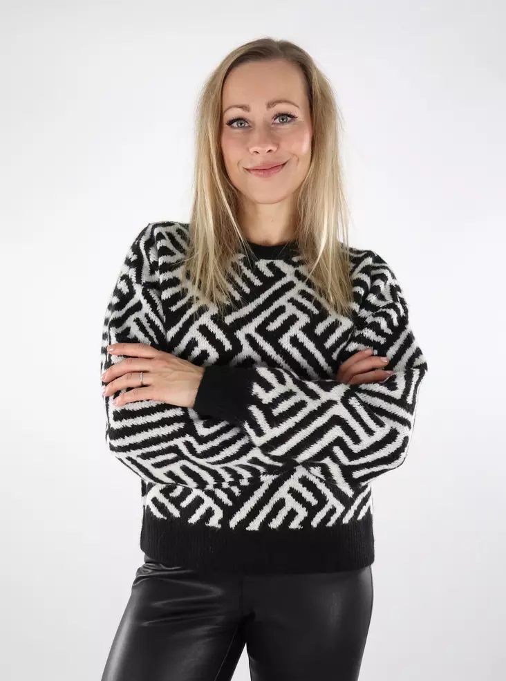 Only Damen gemusterter Pullover O-Ausschnitt schwarz/Wolken Tänzer - Damenpullover - 137146 - 1